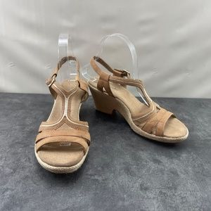 Clarks Rose Limo Womens Shoes Brown Beige 7 M Wedge slingback Heel Sandals